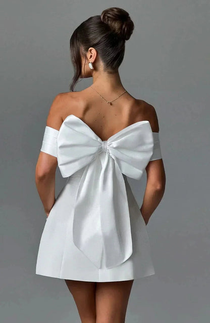 Elegant Women's Cocktail Mini Dress with Oversized Bow | Stunning Off-Shoulder Design for Effortless Chic Looks