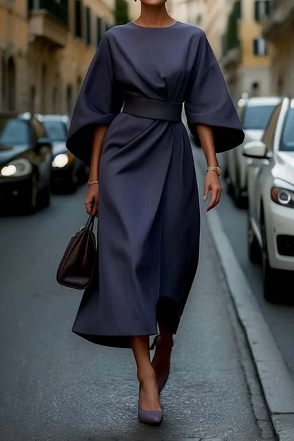 Elegant Women's Dress | Midi Lantern Sleeve Dress with Soft Fabric | Stylish Comfort for Winter Wear