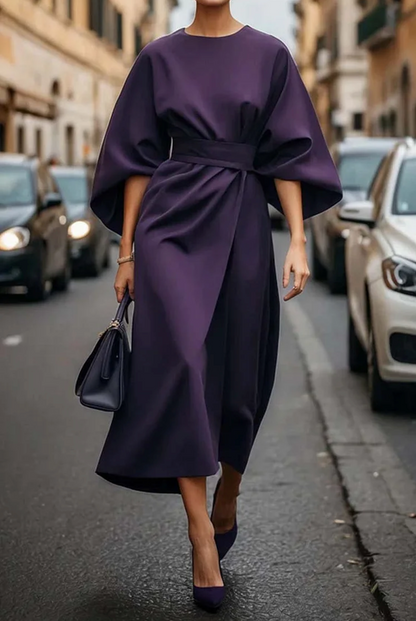 Elegant Women's Dress | Midi Lantern Sleeve Dress with Soft Fabric | Stylish Comfort for Winter Wear