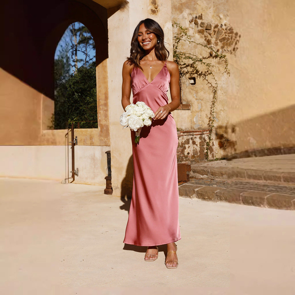 Elegant Women's Maxi Dress with Adjustable Straps & Open Back for Summer Events