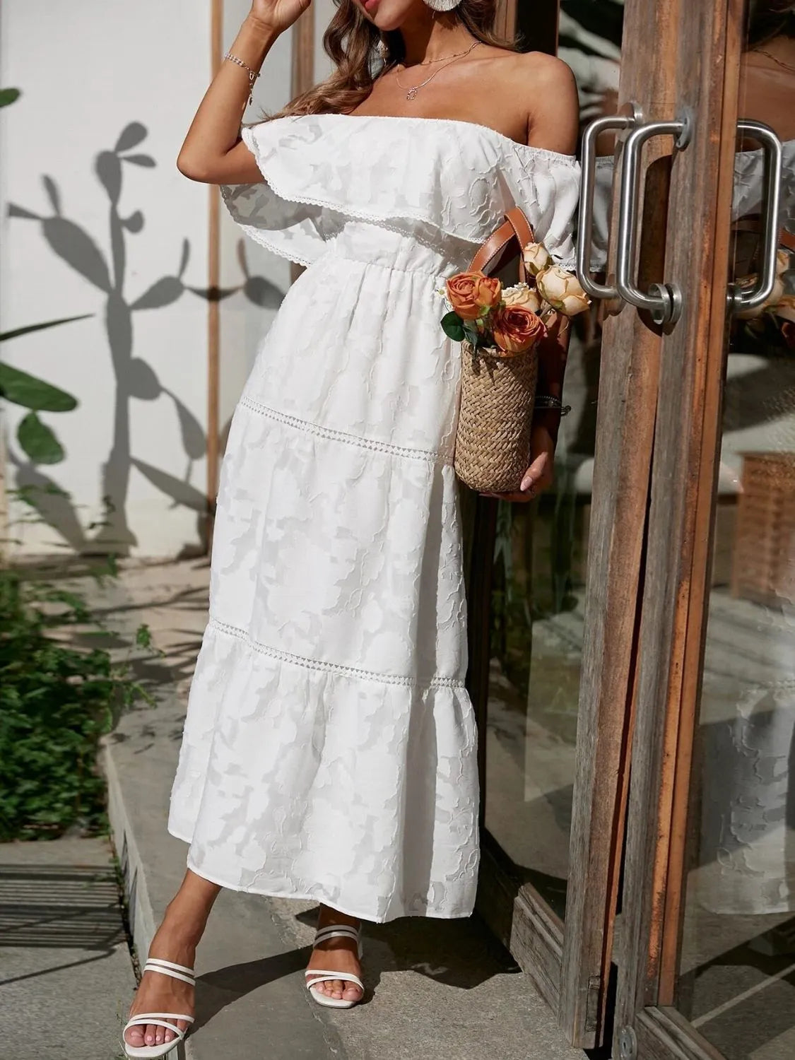 Elegant Women's Off Shoulder Maxi Dress with Tiered Layers for Summer Events