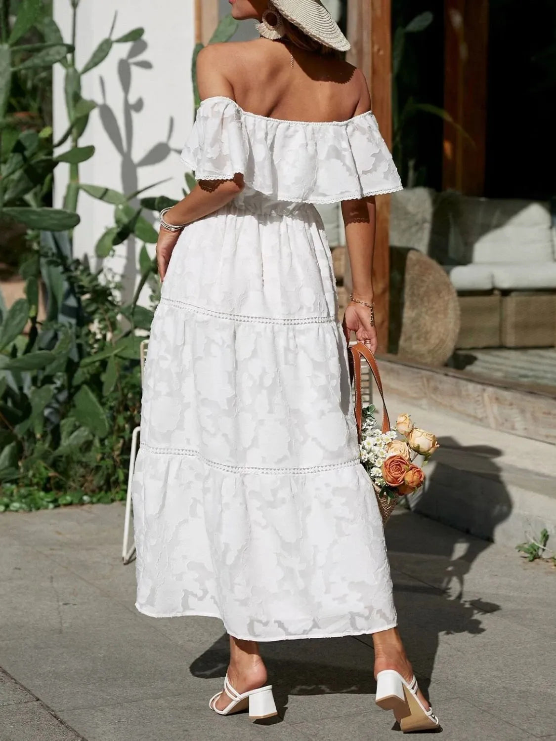 Elegant Women's Off Shoulder Maxi Dress with Tiered Layers for Summer Events