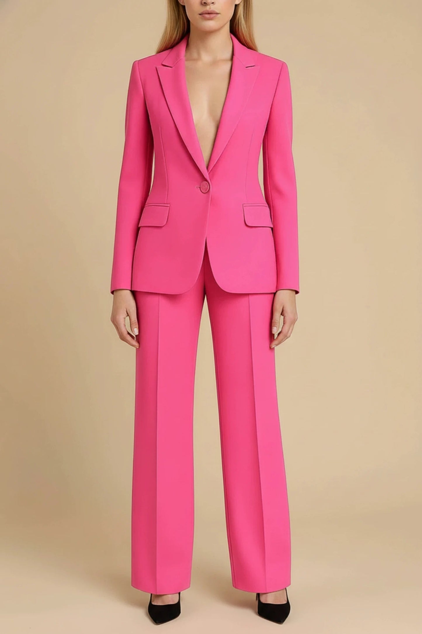 Elegant Women's Suit | Tailored Pant Suit Set with Wide-Leg Pants for Effortless Professional Style