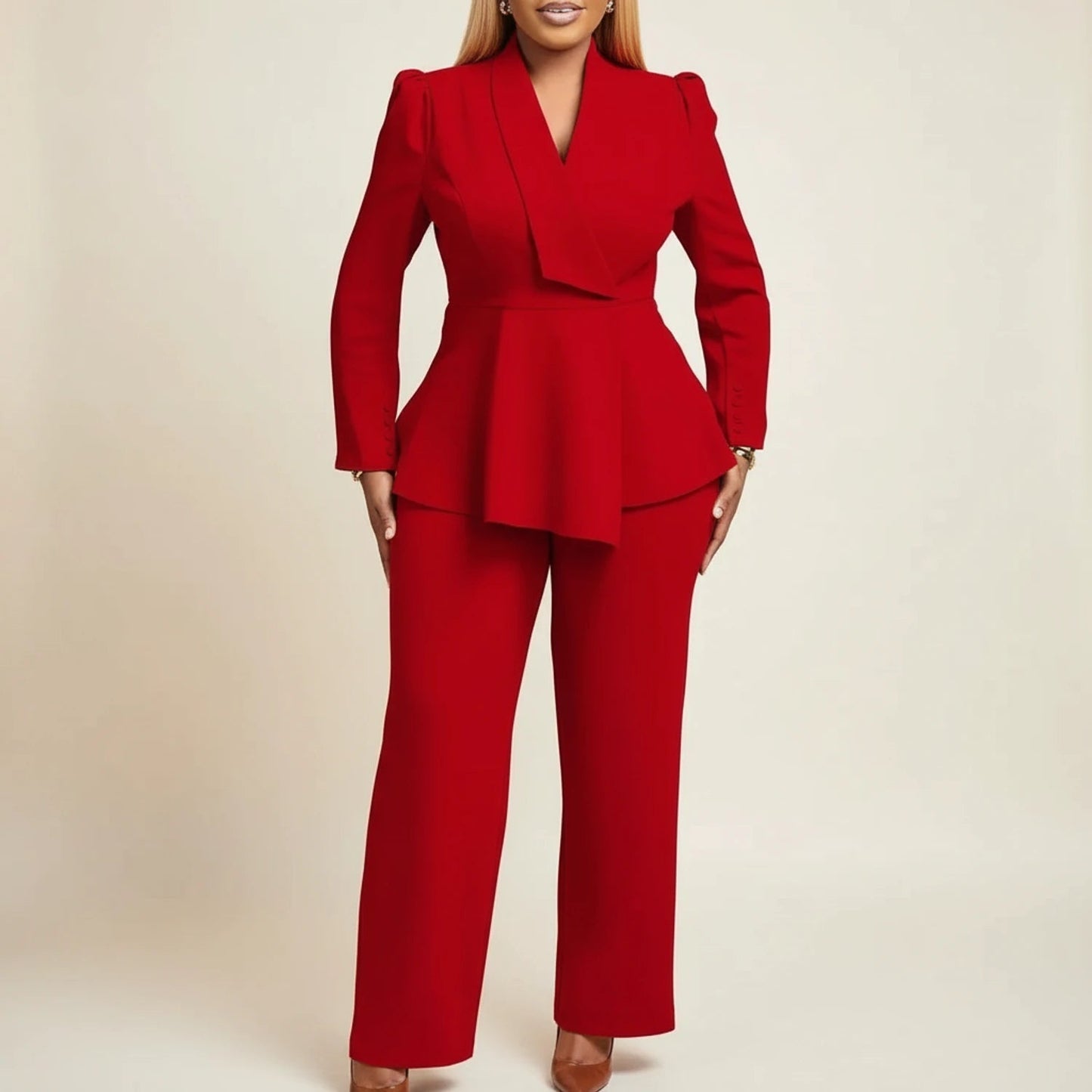 Elegant Women's Suit | Tailored Peplum Blazer Pant Suit with Comfortable Fit | Versatile Two-Piece Set for Professional Occasions
