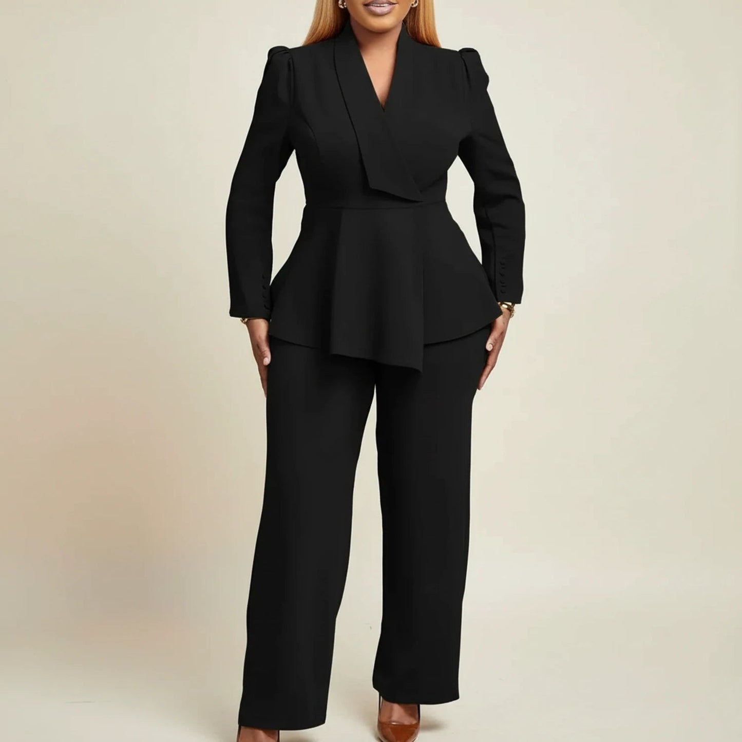 Elegant Women's Suit | Tailored Peplum Blazer Pant Suit with Comfortable Fit | Versatile Two-Piece Set for Professional Occasions