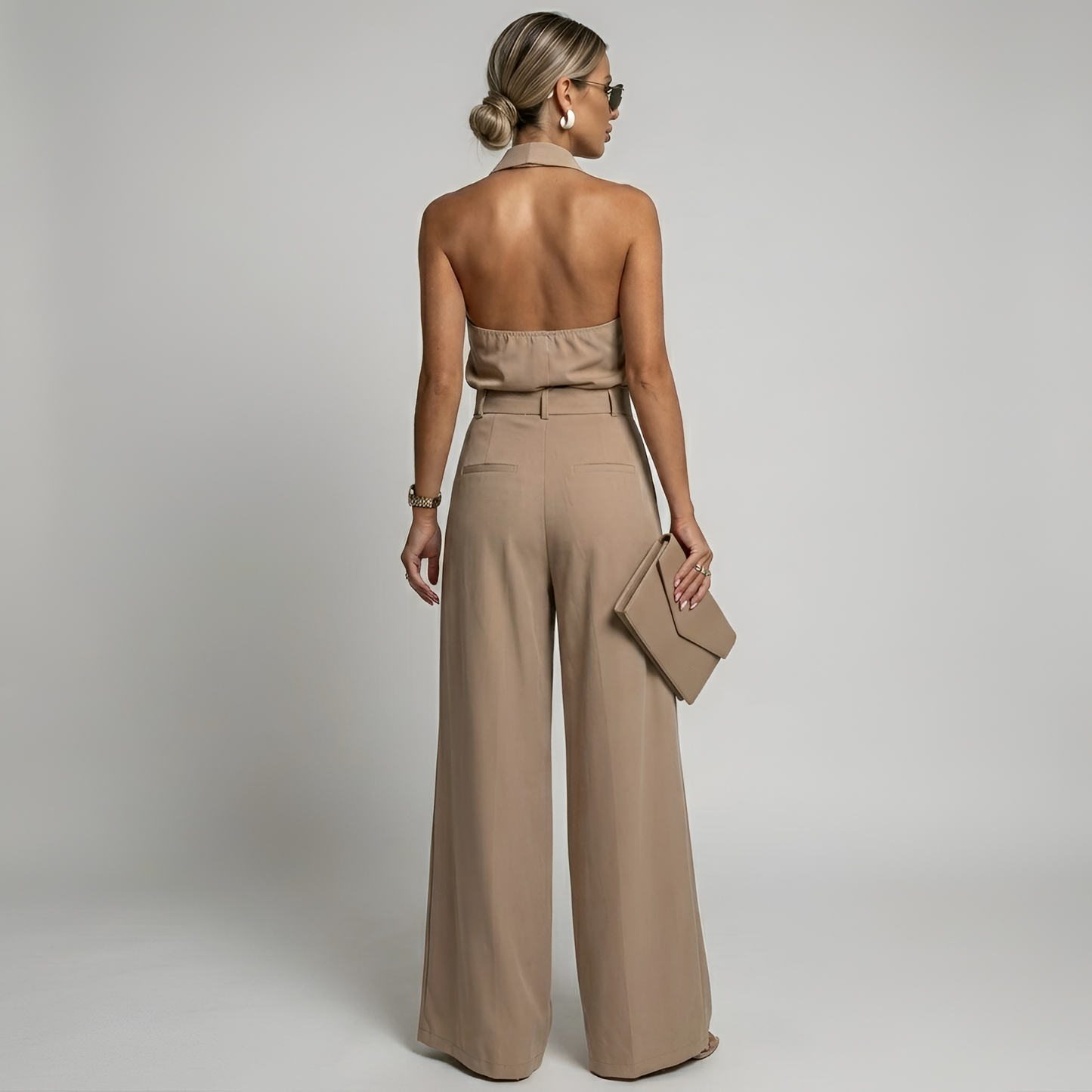 Elegant Women's Tracksuit Set with Palazzo Pants & Halter Top for Effortless Style