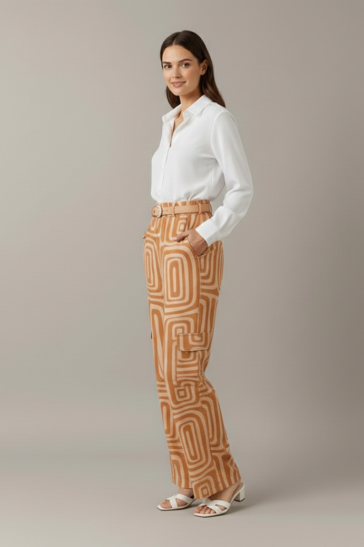 Elegant Women's Two Piece Set | Collared Blouse & Printed Trousers for Effortless Style