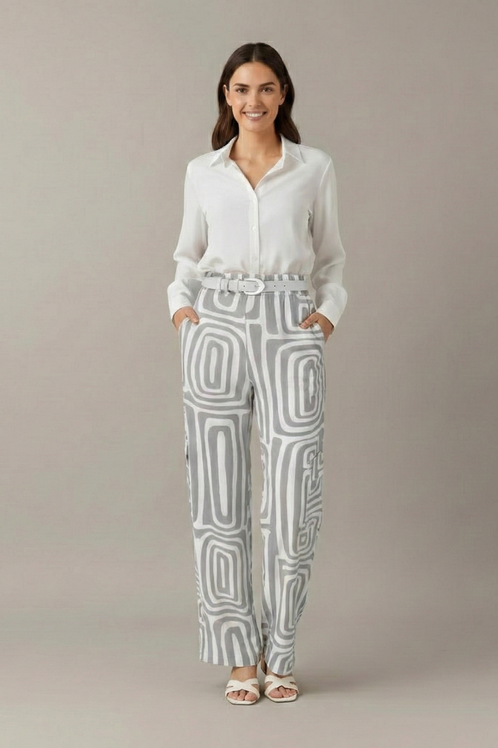 Elegant Women's Two Piece Set | Collared Blouse & Printed Trousers for Effortless Style