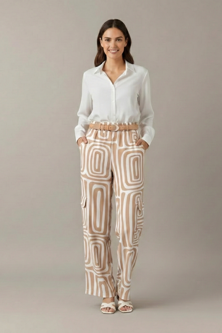 Elegant Women's Two Piece Set | Collared Blouse & Printed Trousers for Effortless Style