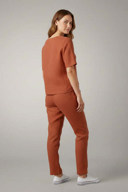 Elegant Women's Two Piece Set | Short Sleeve Top with Tapered Trousers for Effortless Style