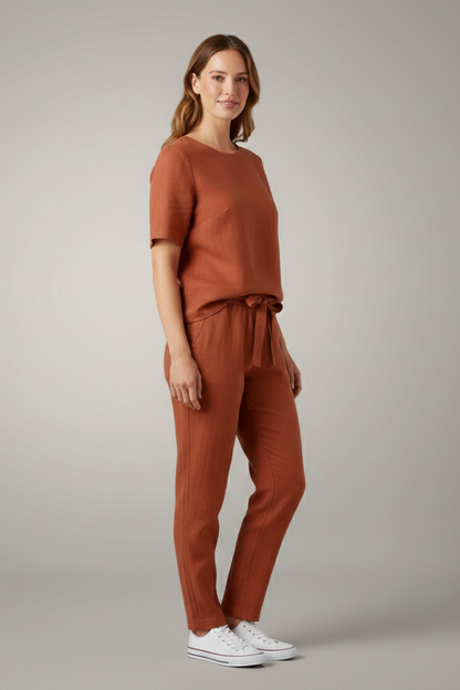 Elegant Women's Two Piece Set | Short Sleeve Top with Tapered Trousers for Effortless Style