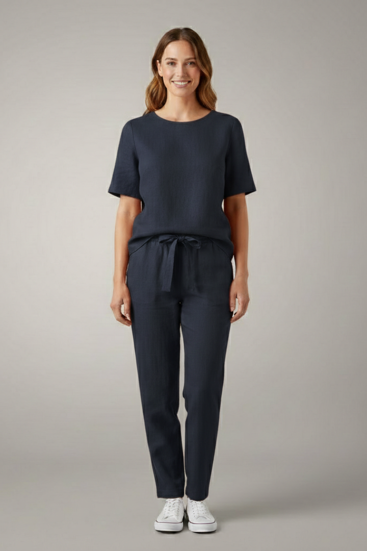 Elegant Women's Two Piece Set | Short Sleeve Top with Tapered Trousers for Effortless Style