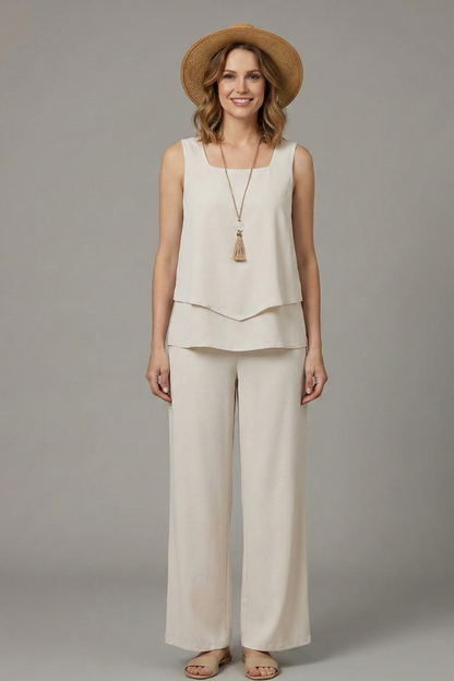 Elegant Women's Two Piece Set with Sleeveless Top & Wide Leg Trousers for Effortless Style