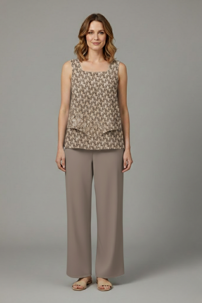 Elegant Women's Two Piece Set with Sleeveless Top & Wide Leg Trousers for Effortless Style