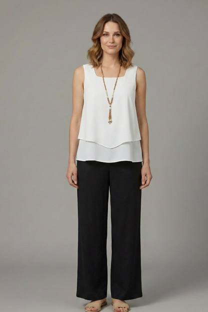 Elegant Women's Two Piece Set with Sleeveless Top & Wide Leg Trousers for Effortless Style