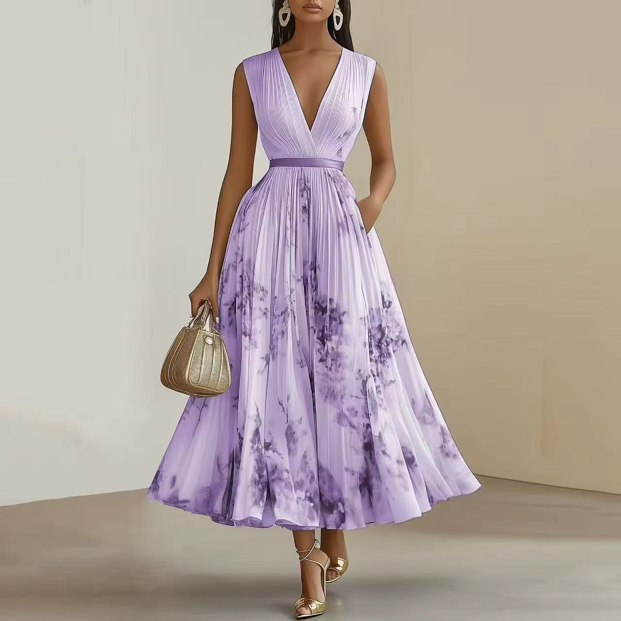 Elegant | Floral Maxi Dress with V-Neck & Ribbon Tie | Effortless Style for Women