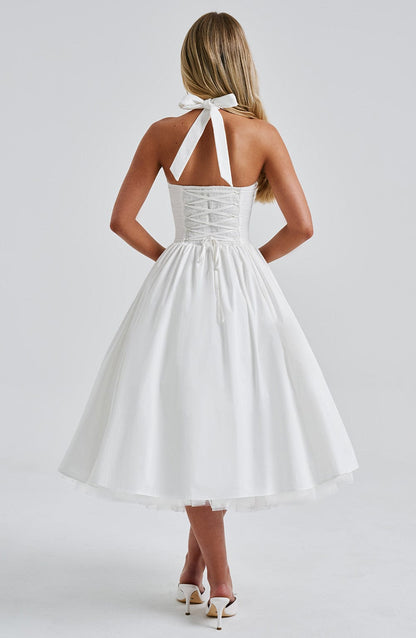 Elegant | Women's Cocktail Dress with Halter Neck Design | Flattering Midi Length for Wedding Guests
