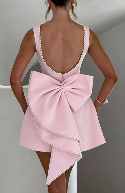 Elegant | Women's Dress with Pearl Trim & Oversized Bow | A-Line Mini for Special Occasions