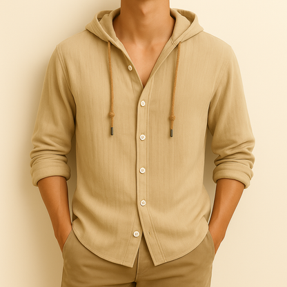 Emerson Collection | Lightweight Cotton-Linen Hoodie Shirt with Adjustable Drawstring | Relaxed Fit for All-Day Comfort