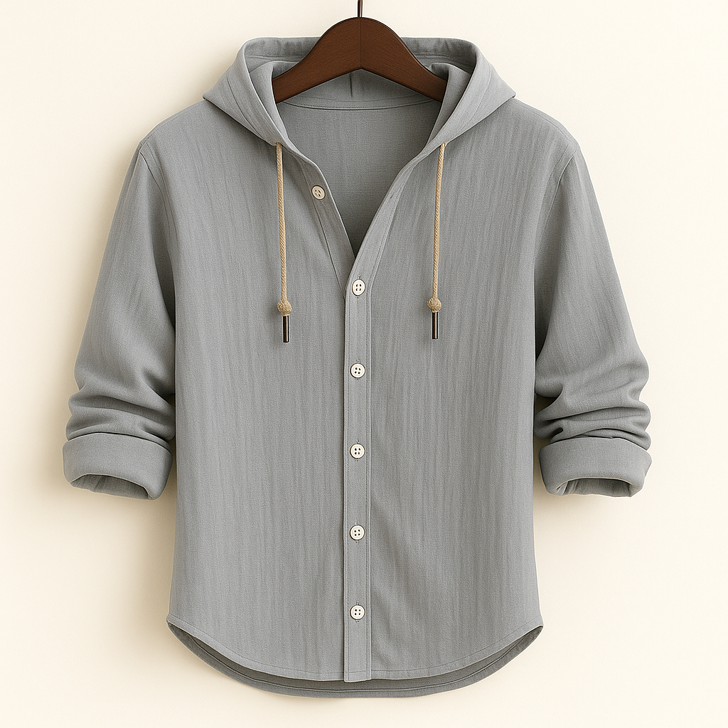 Emerson Collection | Lightweight Cotton-Linen Hoodie Shirt with Adjustable Drawstring | Relaxed Fit for All-Day Comfort