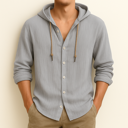Emerson Collection | Lightweight Cotton-Linen Hoodie Shirt with Adjustable Drawstring | Relaxed Fit for All-Day Comfort