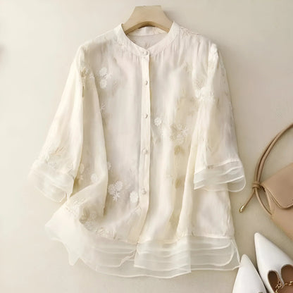 Emily Collection | Women's Top with Intricate Floral Embroidery | Soft Cotton for Effortless Style