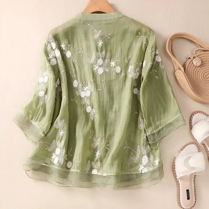 Emily Collection | Women's Top with Intricate Floral Embroidery | Soft Cotton for Effortless Style