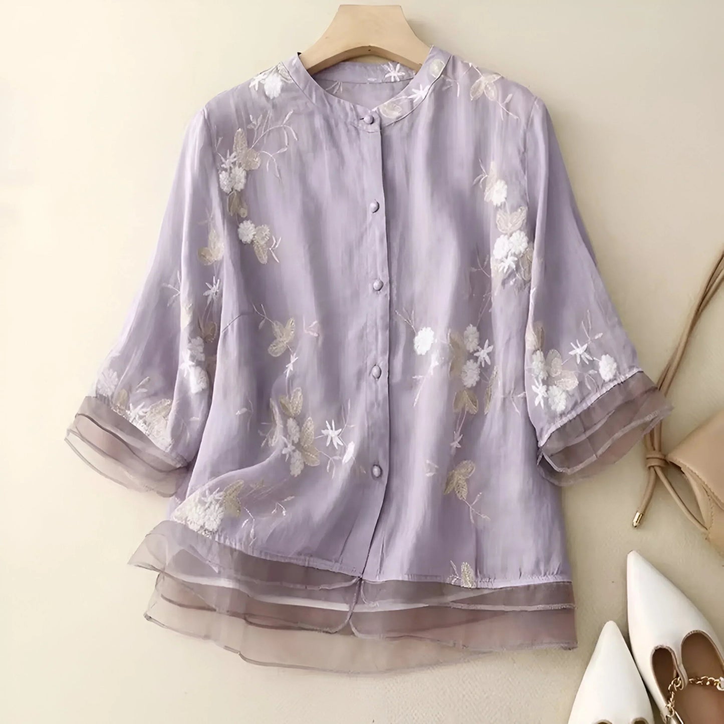 Emily Collection | Women's Top with Intricate Floral Embroidery | Soft Cotton for Effortless Style