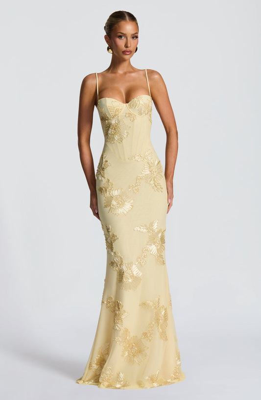 Emma Collection | Women's Maxi Dress with Floral Embroidery | Elegant Summer Dress for Weddings and Special Occasions