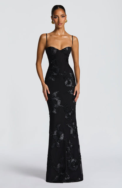 Emma Collection | Women's Maxi Dress with Floral Embroidery | Elegant Summer Dress for Weddings and Special Occasions