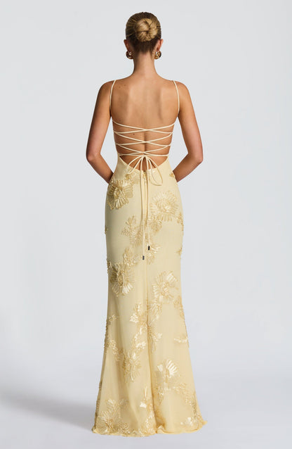 Emma Collection | Women's Maxi Dress with Floral Embroidery | Elegant Summer Dress for Weddings and Special Occasions