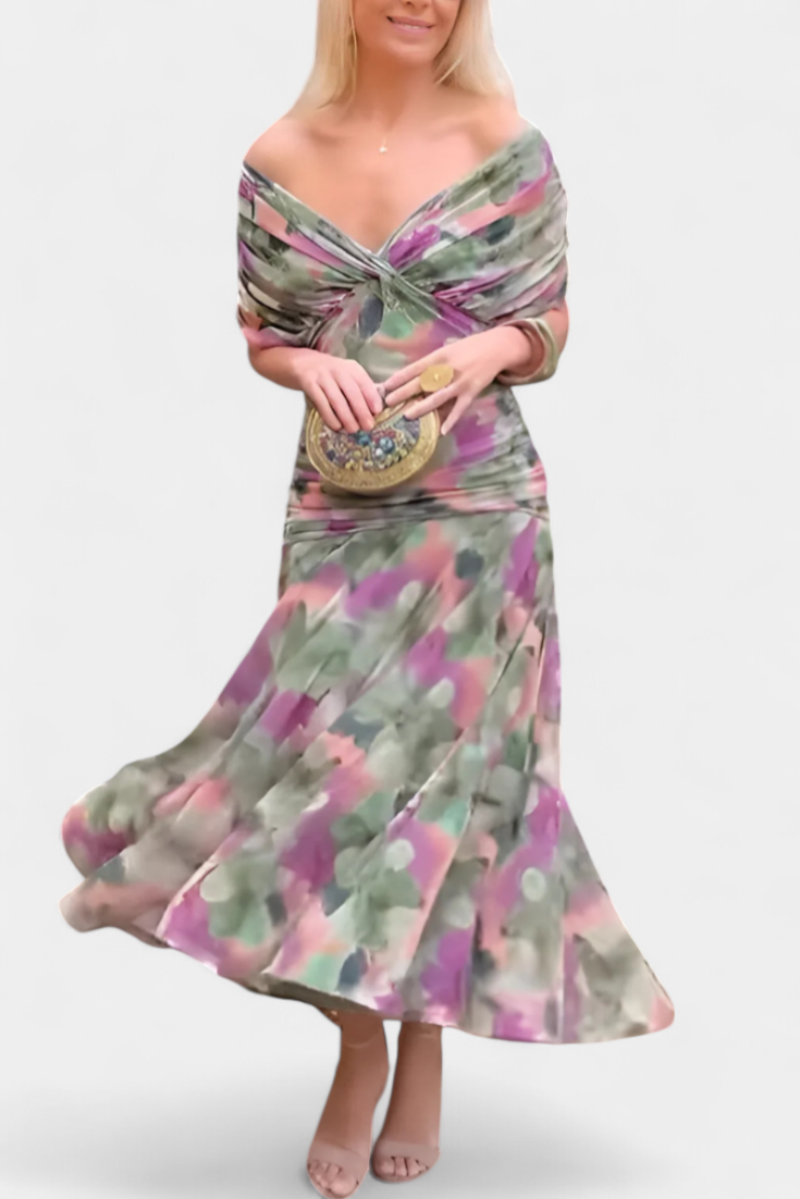 Eryzziah | Women's Floral Print Dress with V-Neckline | Elegant Summer Style for Wedding Guests and Special Occasions