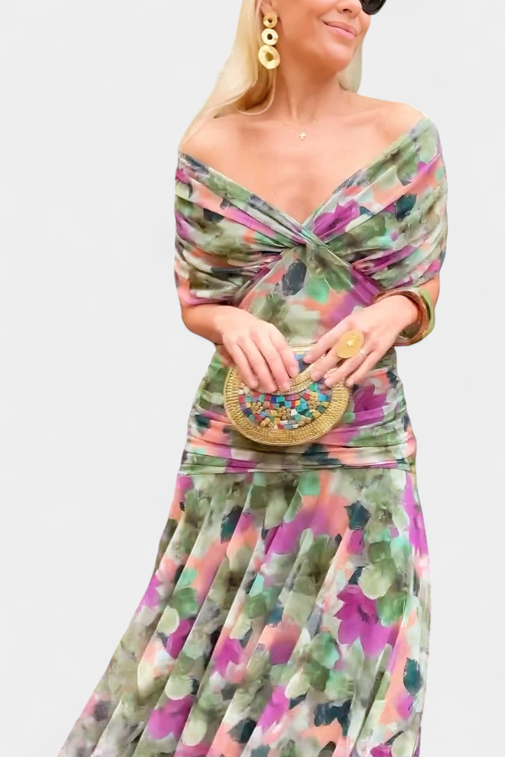 Eryzziah | Women's Floral Print Dress with V-Neckline | Elegant Summer Style for Wedding Guests and Special Occasions