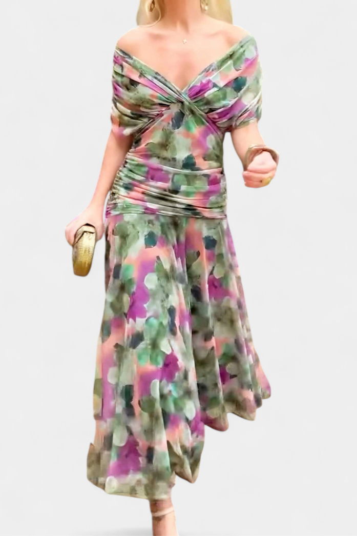Eryzziah | Women's Floral Print Dress with V-Neckline | Elegant Summer Style for Wedding Guests and Special Occasions