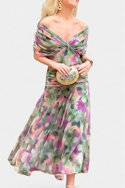 Eryzziah | Women's Floral Print Dress with V-Neckline | Elegant Summer Style for Wedding Guests and Special Occasions