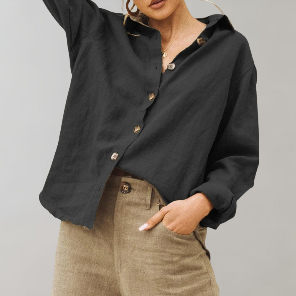 Essential Linen Look | Women's Blouse with Long Cuffed Sleeves | Lightweight Summer Top for Effortless Style