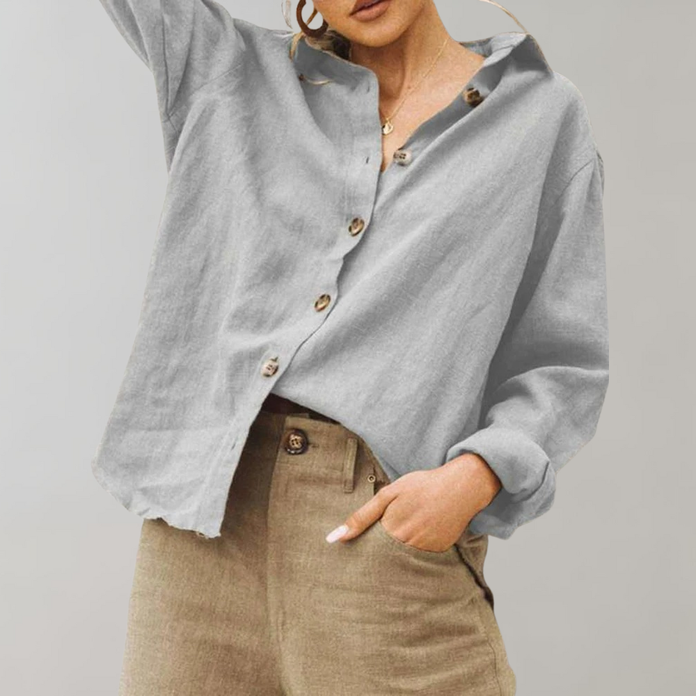 Essential Linen Look | Women's Blouse with Long Cuffed Sleeves | Lightweight Summer Top for Effortless Style
