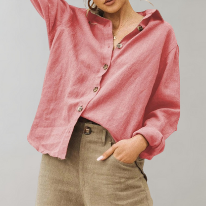 Essential Linen Look | Women's Blouse with Long Cuffed Sleeves | Lightweight Summer Top for Effortless Style