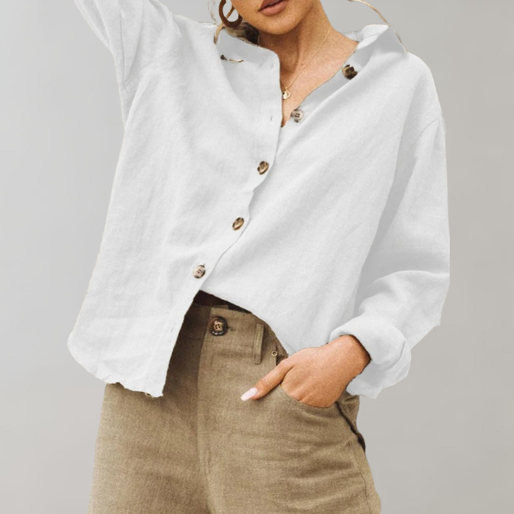 Essential Linen Look | Women's Blouse with Long Cuffed Sleeves | Lightweight Summer Top for Effortless Style