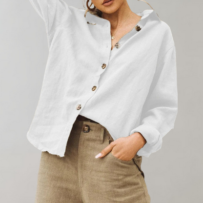 Essential Linen Look | Women's Blouse with Long Cuffed Sleeves | Lightweight Summer Top for Effortless Style