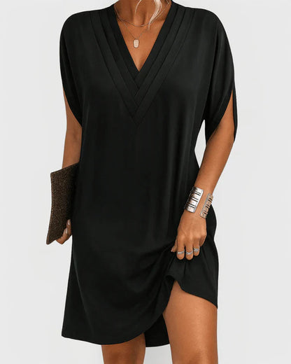 Evelyn Collection | Women's V-Neck Short Sleeve Dress with Side Slit | Chic Summer Style for Any Occasion