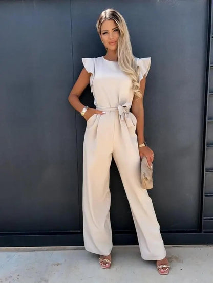 Evelyn | Women's Elegant Jumpsuit with Ruffled Sleeves & Matching Belt | Versatile Outfit for Any Occasion