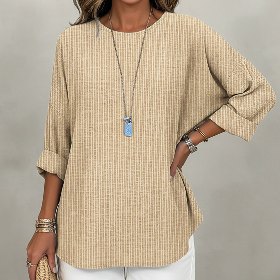 Everyday Elegance | Women's Striped Blouse with Roll-Tab Sleeves | Versatile Summer Top for Effortless Styling