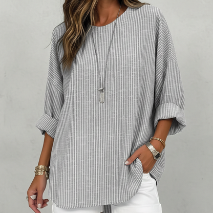 Everyday Elegance | Women's Striped Blouse with Roll-Tab Sleeves | Versatile Summer Top for Effortless Styling