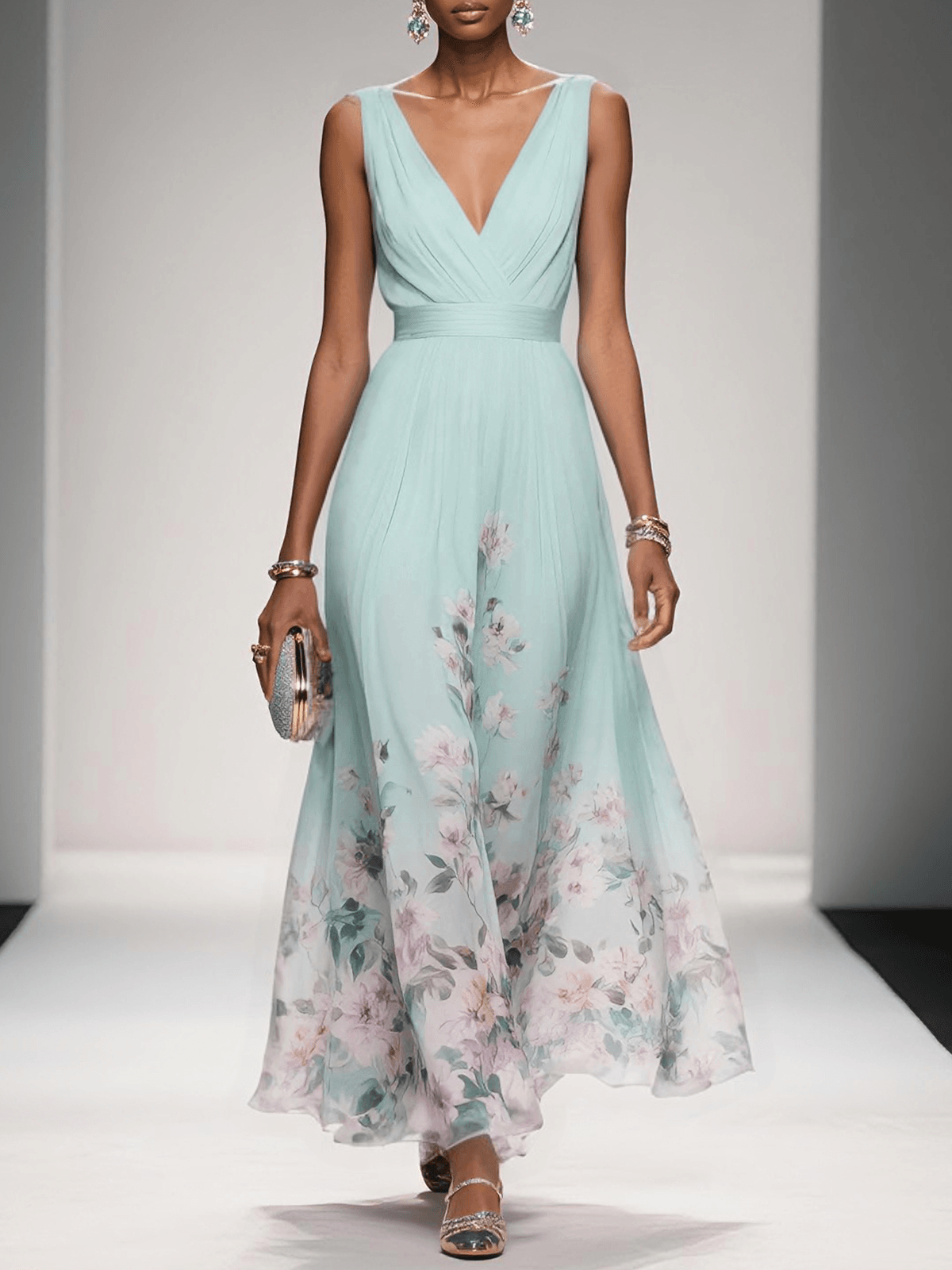 Fiona | Women's Floral Print Dress with Flowing Silhouette | Stylish Summer Dress for Wedding Guests