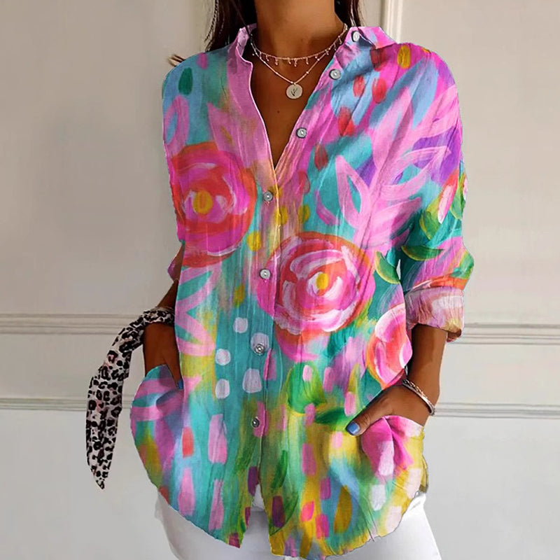 Floral Splash | Women's Blouse with Relaxed Fit & Breathable Fabric | Stylish Top for Effortless Elegance
