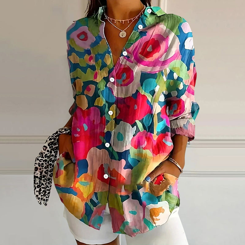 Floral Splash | Women's Blouse with Relaxed Fit & Breathable Fabric | Stylish Top for Effortless Elegance