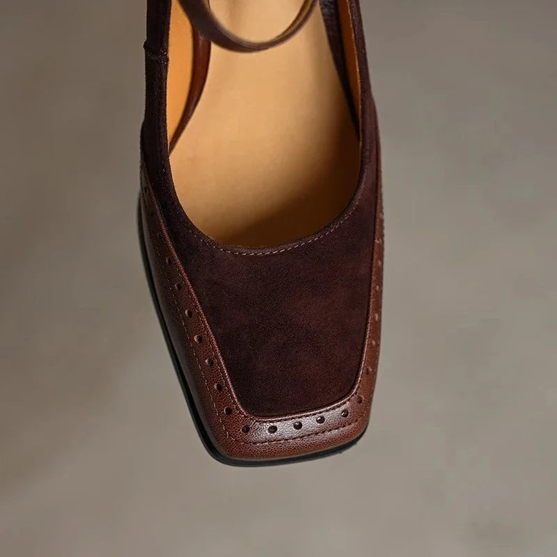 Florence Collection | Women's Pumps with Brogue Stitching | Black Heels for Women with Ankle Strap Comfort
