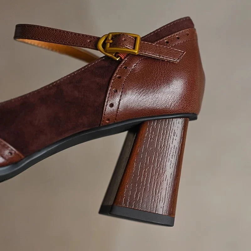 Florence Collection | Women's Pumps with Brogue Stitching | Black Heels for Women with Ankle Strap Comfort