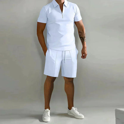 Gavin Collection | Men's Polo Shirt and Shorts Set with Zip Closure | Stylish Comfort for Summer Outings